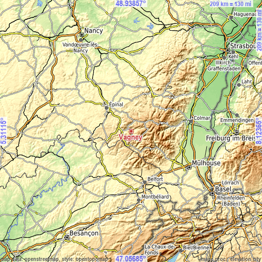 Topographic map of Vagney