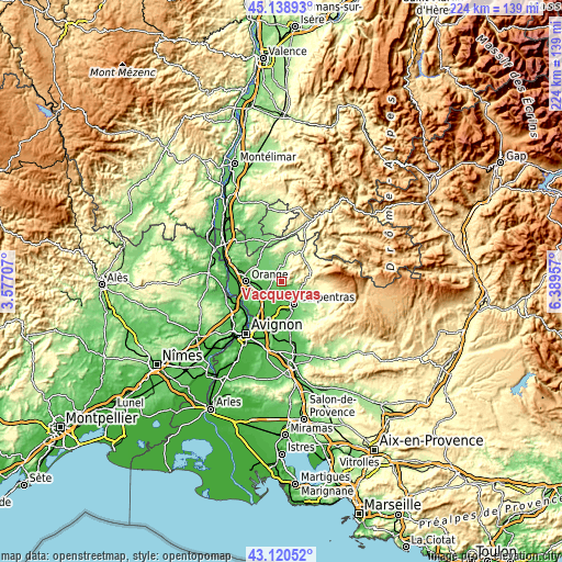 Topographic map of Vacqueyras