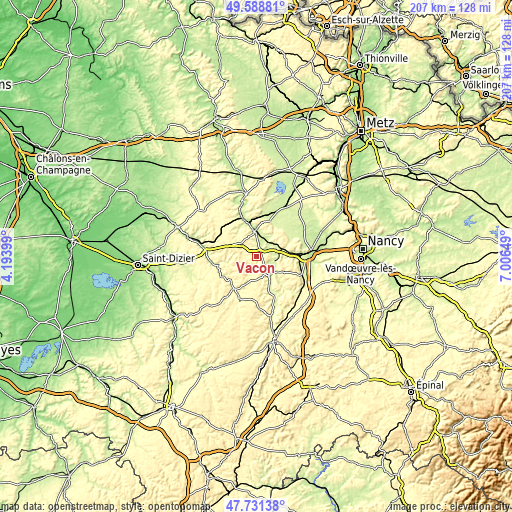 Topographic map of Vacon