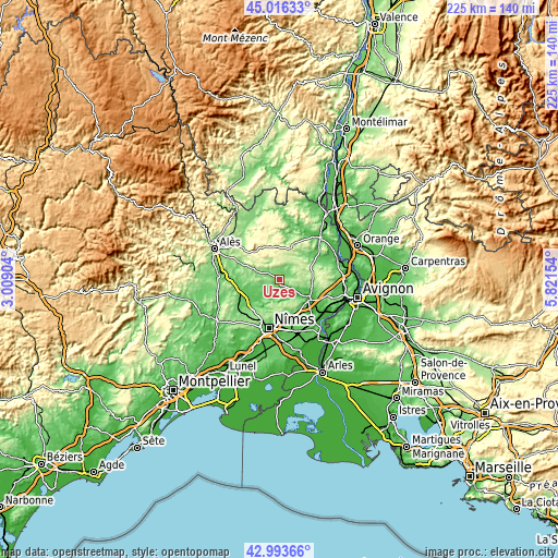 Topographic map of Uzès