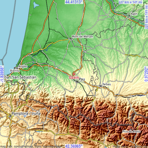 Topographic map of Uzein