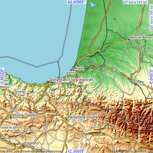 Topographic map of Ustaritz