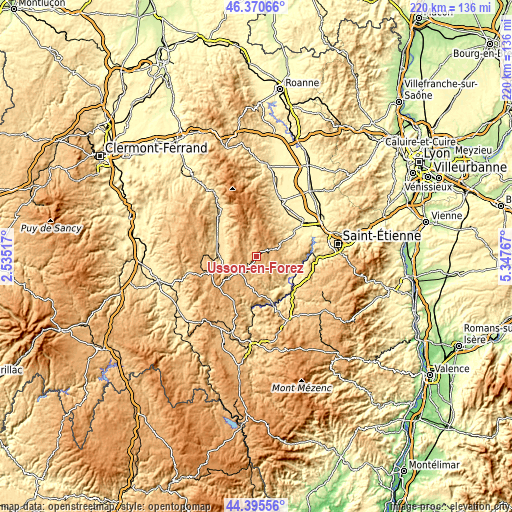 Topographic map of Usson-en-Forez