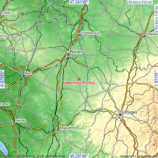 Topographic map of Usson-du-Poitou