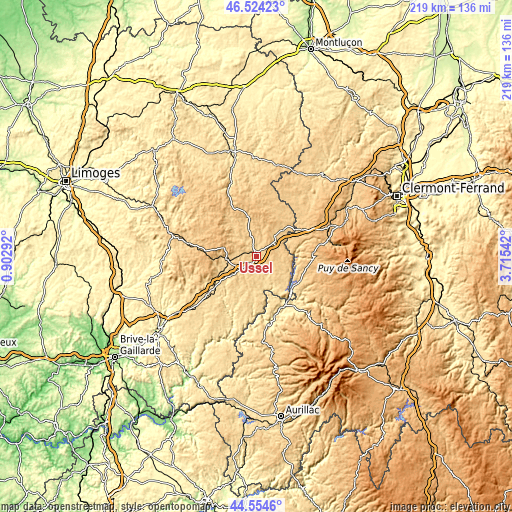 Topographic map of Ussel