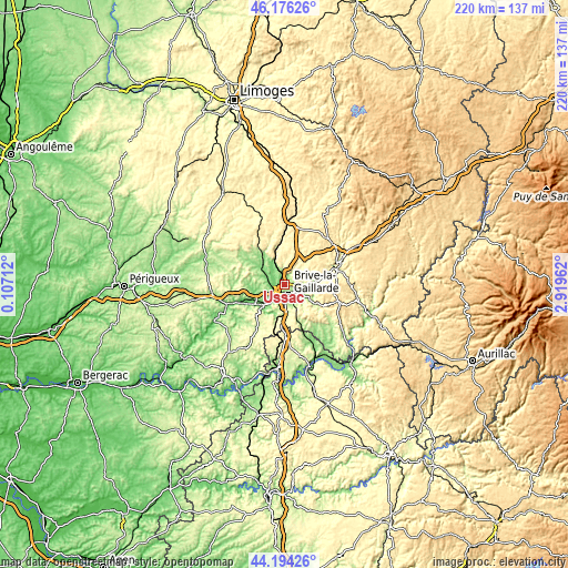 Topographic map of Ussac