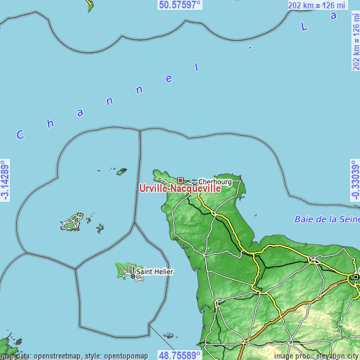 Topographic map of Urville-Nacqueville