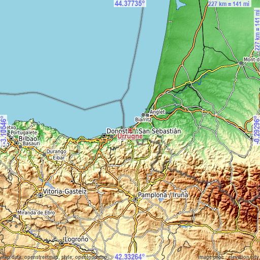 Topographic map of Urrugne