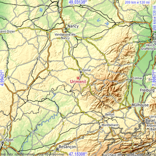 Topographic map of Uriménil