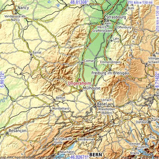 Topographic map of Ungersheim