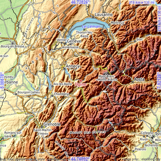 Topographic map of Ugine