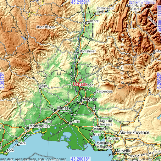 Topographic map of Uchaux