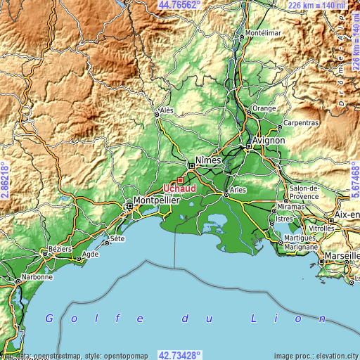 Topographic map of Uchaud