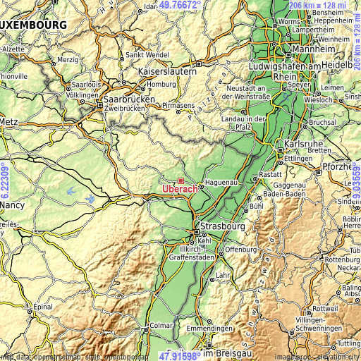 Topographic map of Uberach