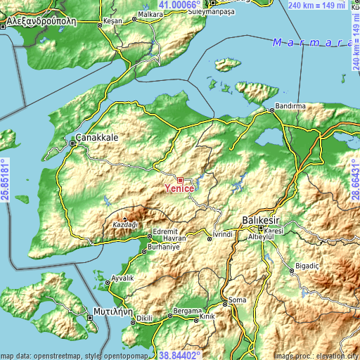 Topographic map of Yenice