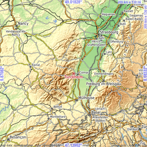 Topographic map of Turckheim