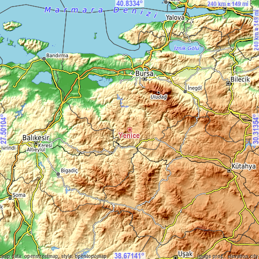 Topographic map of Yenice