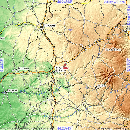 Topographic map of Tulle