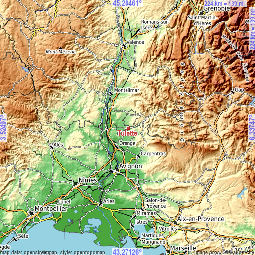 Topographic map of Tulette