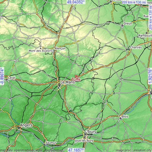 Topographic map of Tuffé