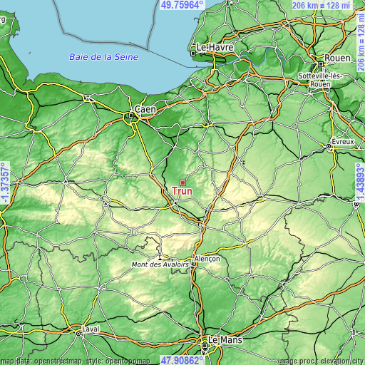 Topographic map of Trun