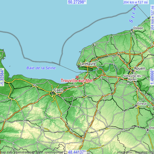 Topographic map of Trouville-sur-Mer