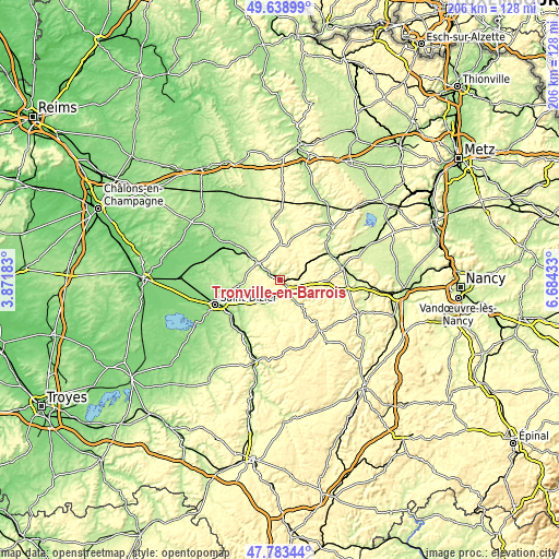 Topographic map of Tronville-en-Barrois