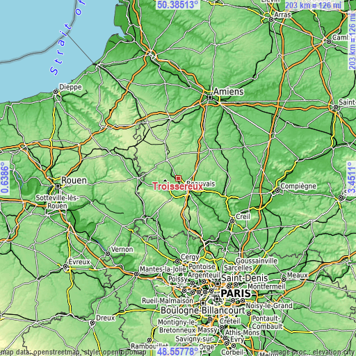 Topographic map of Troissereux