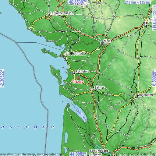 Topographic map of Trizay