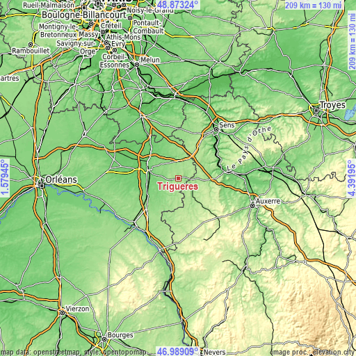 Topographic map of Triguères