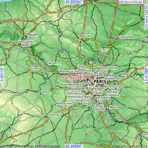 Topographic map of Triel-sur-Seine