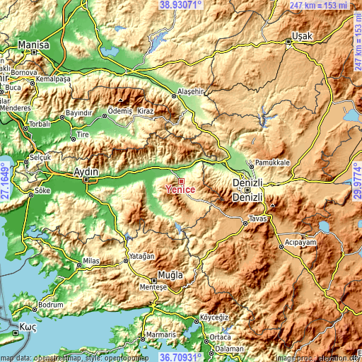 Topographic map of Yenice
