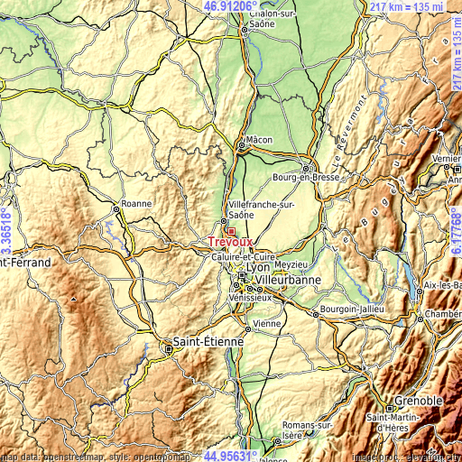 Topographic map of Trévoux