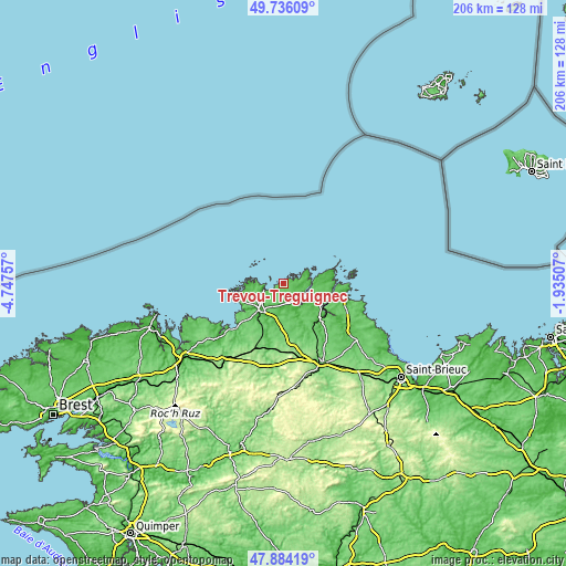 Topographic map of Trévou-Tréguignec