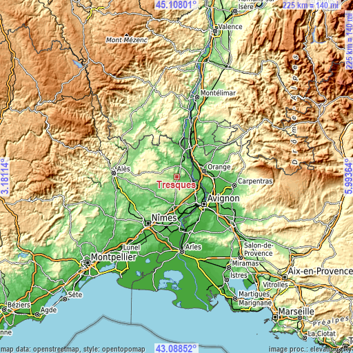 Topographic map of Tresques