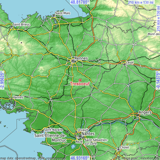 Topographic map of Tresbœuf