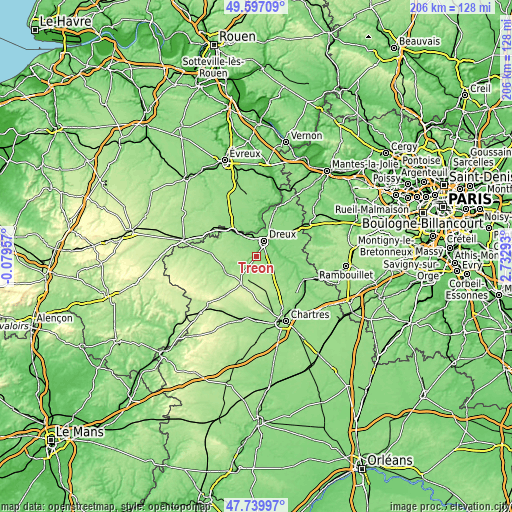 Topographic map of Tréon