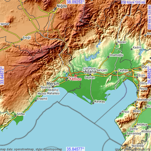 Topographic map of Yenice