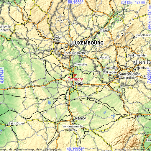 Topographic map of Trémery