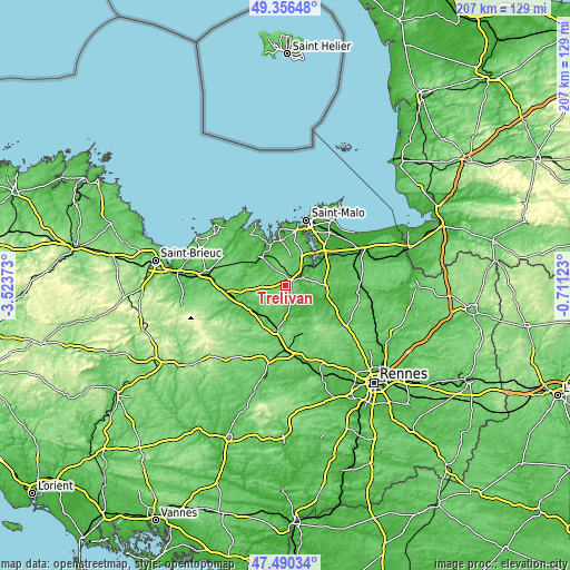 Topographic map of Trélivan