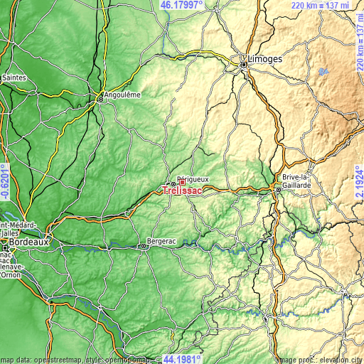 Topographic map of Trélissac