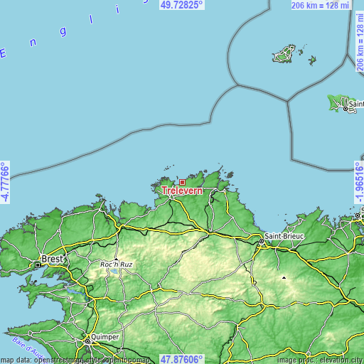 Topographic map of Trélévern