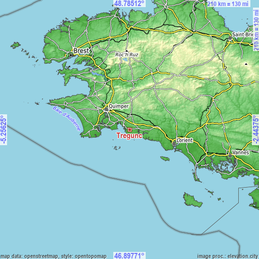 Topographic map of Trégunc