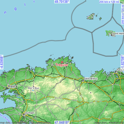 Topographic map of Tréguier