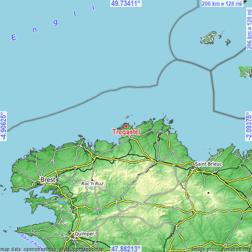 Topographic map of Trégastel