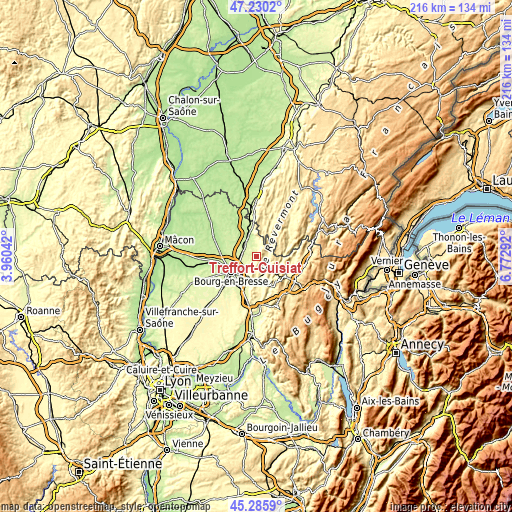 Topographic map of Treffort-Cuisiat