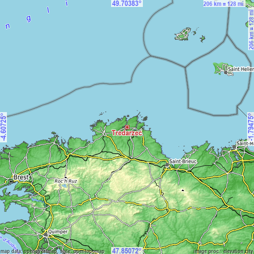 Topographic map of Trédarzec