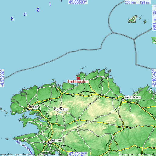 Topographic map of Trébeurden