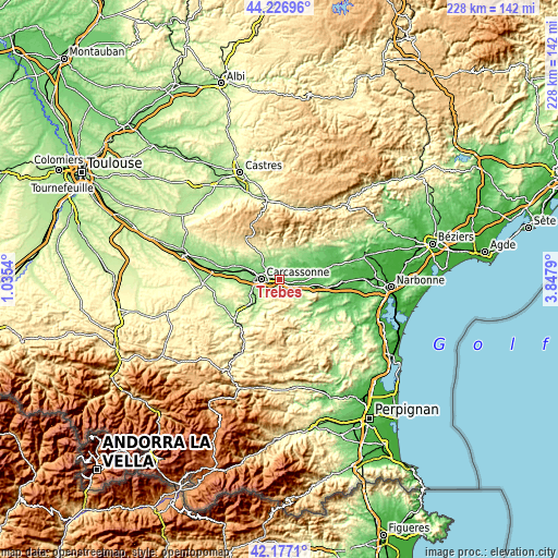 Topographic map of Trèbes