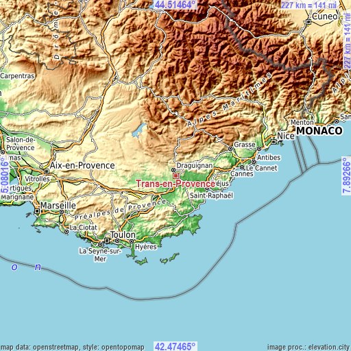 Topographic map of Trans-en-Provence